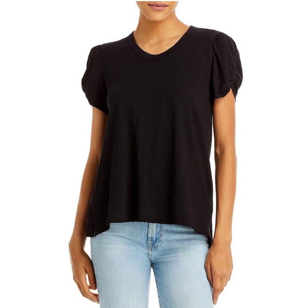 WILT Slub Black High Low Puff Sleeve Cotton Oversized Crew Neck Tee XS